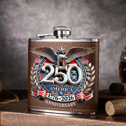 250 Years USA Anniversary Flask, Personalized Leather Flask, 250 Years of America Gift 684598