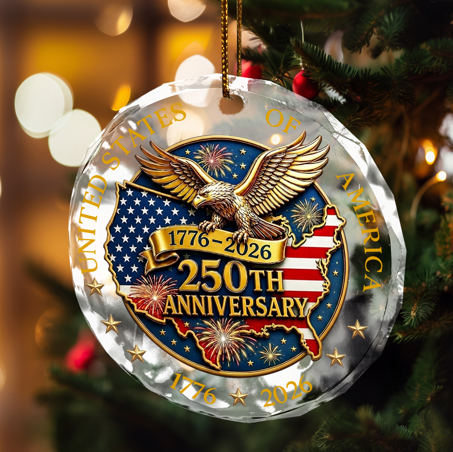 USA 250th Anniversary Glass Ornament, 1776-2026 Patriotic Eagle Ornament, 4th Of July Decorations 685788