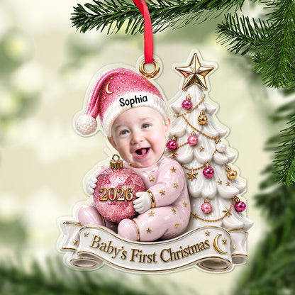 Custom Photo Baby’s First Christmas Acrylic Ornament, Personalized Newborn Gift For Family, Christmas Tree Decor 685942