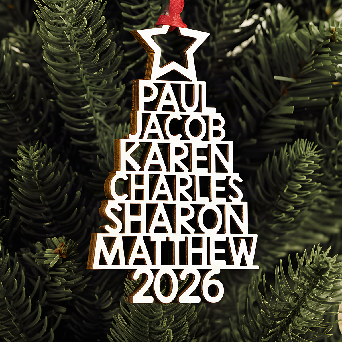 Custom Family Names Wooden Ornament, Personalized Christmas Keepsake Gift 686617