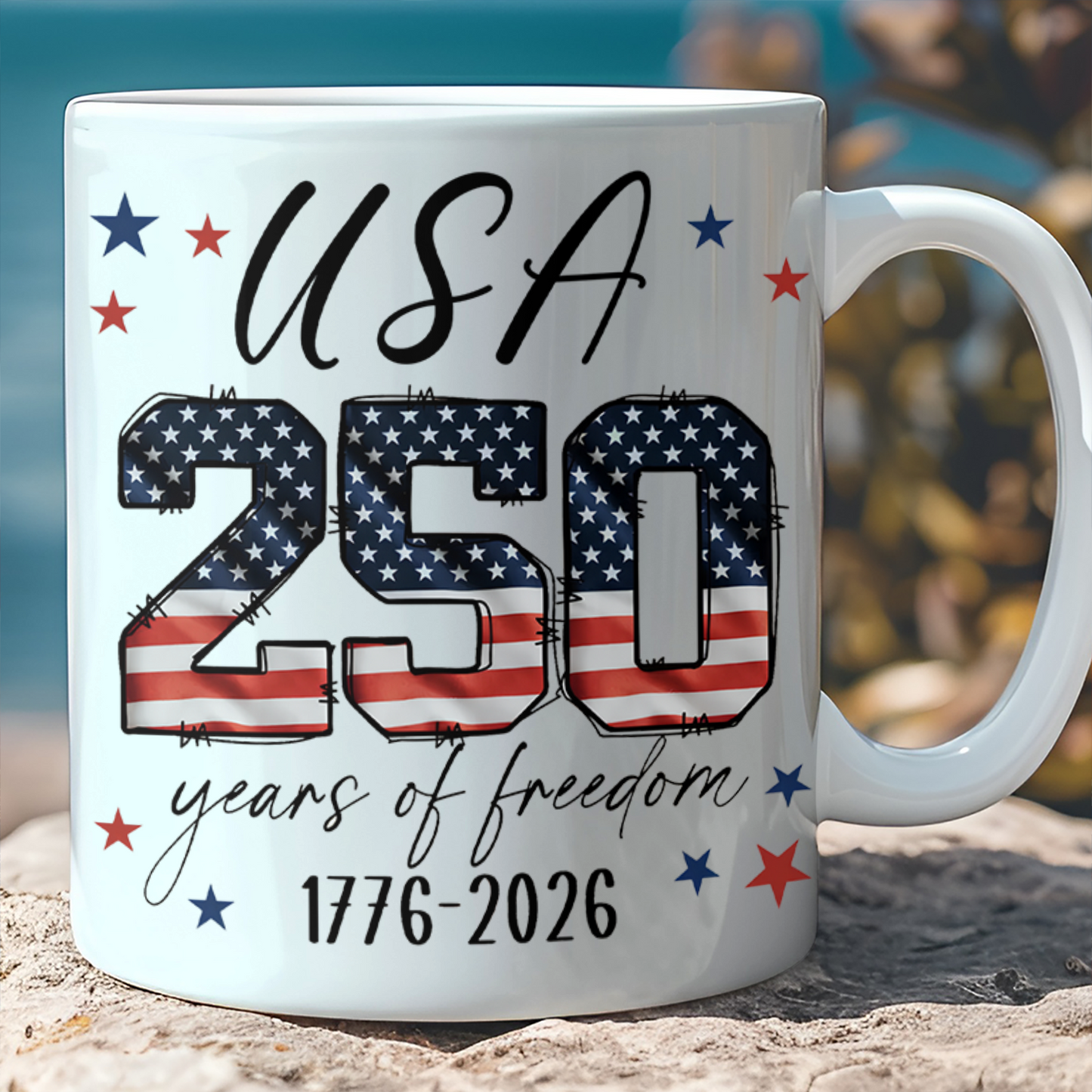 USA 250 Years Of Freedom Mug | Patriotic 4th Of July Coffee Cup | Independence Day White Mug Accent Mug 684774
