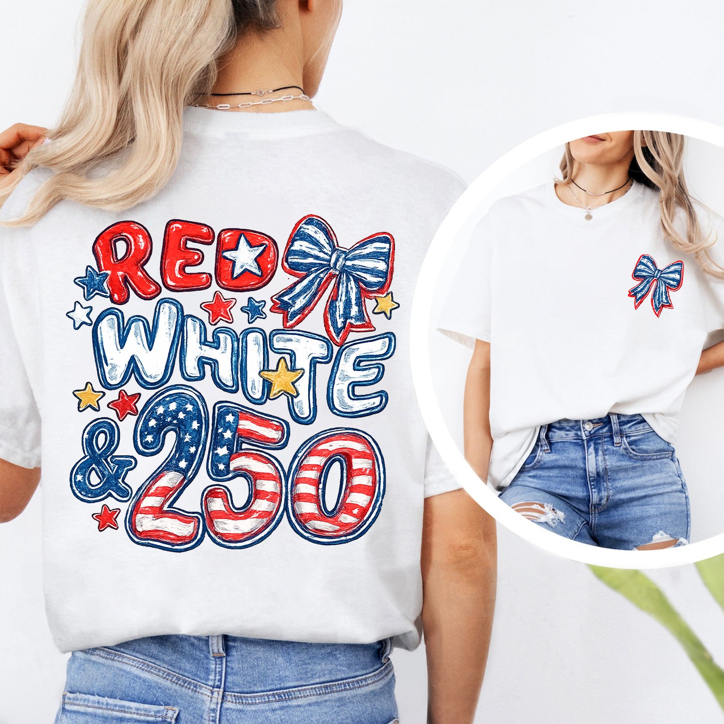 USA 250th Anniversary Pocket & Back Bright Shirt, Vintage Red White & 250 Tee, Patriotic 4th Of July Gift 685419