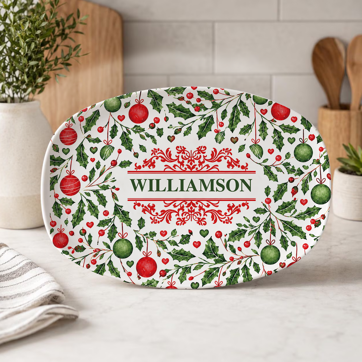 Personalized Christmas Serving Plate, Custom Name Holiday Plate Gift For Family 686639