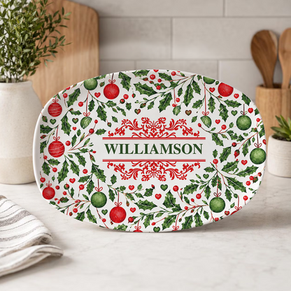 Personalized Christmas Serving Plate, Custom Name Holiday Plate Gift For Family 686639