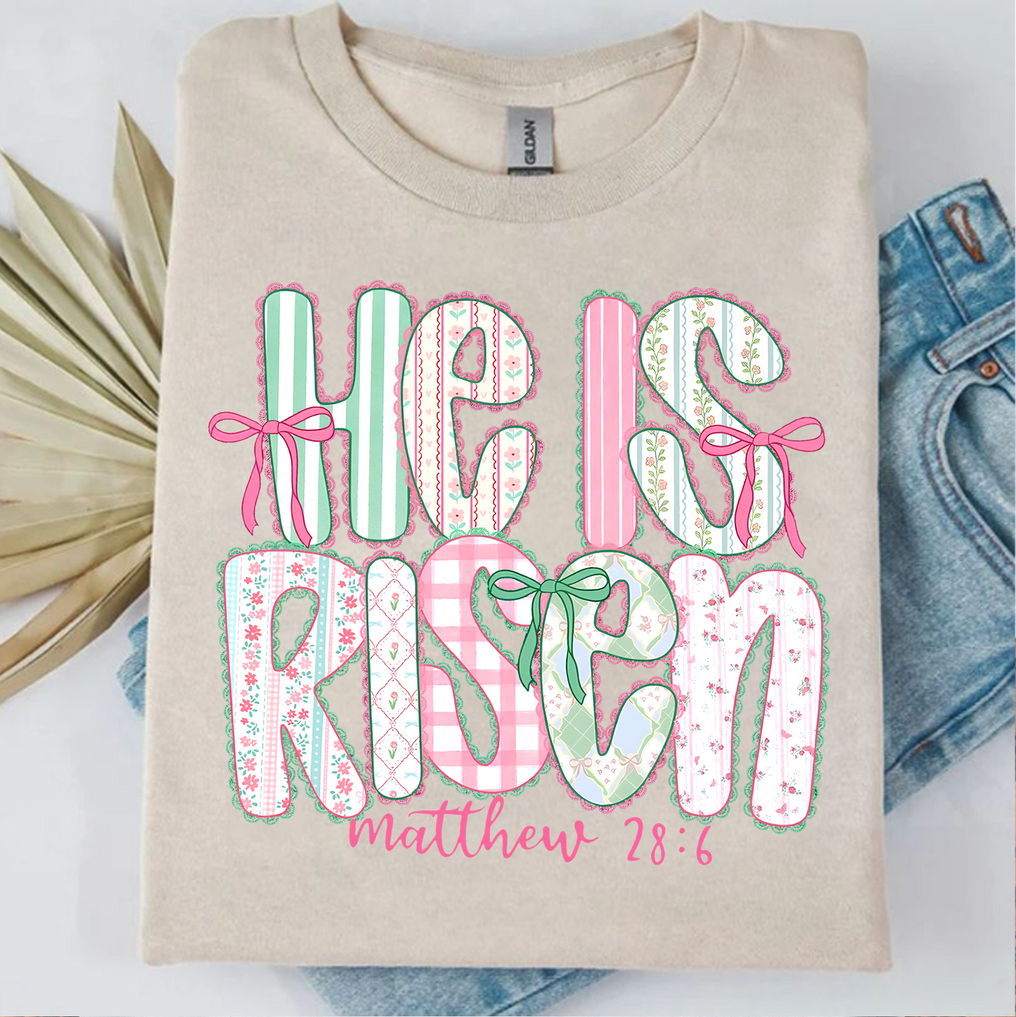 He Is Risen Coquette Lace Bright Shirt | Easter Day T-Shirt 684440