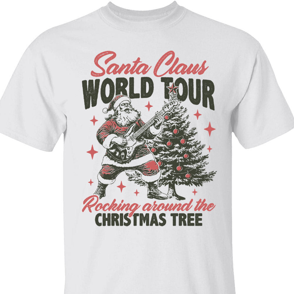 Retro Santa Claus Shirt, Vintage Merry Christmas Sweater, Funny Santa Rocking Around Christmas Tree Sweatshirt T1636