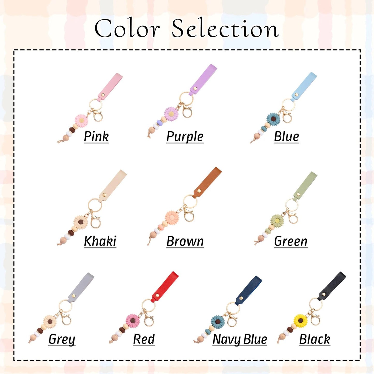 Daisy Beaded Keyring For Girls | Personalized Keychain | Faux Leather Keyring | Custom Name Keychain 684765