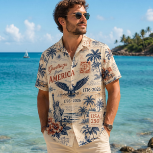 Vintage Greetings From America Hawaiian Shirt, USA 250th Anniversary AOP Hawaii Shirt 685263