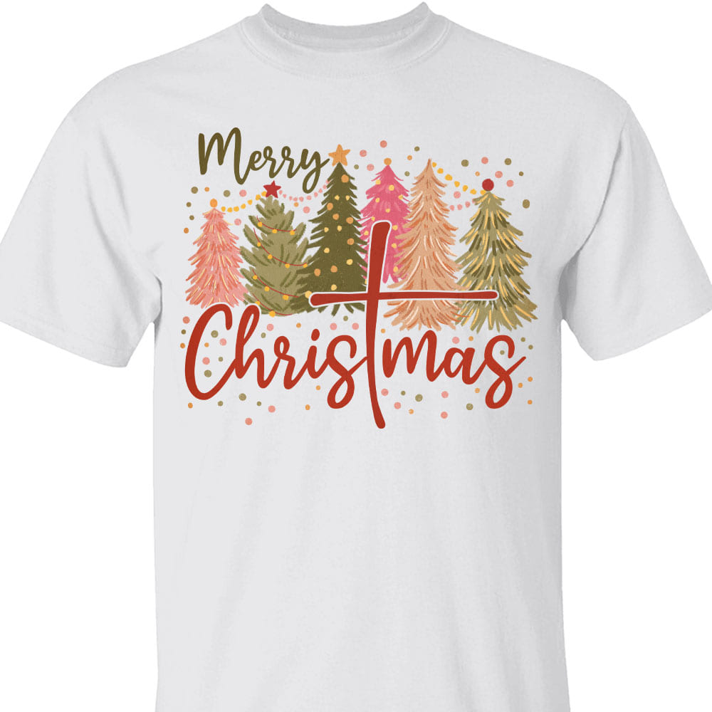 Retro Merry Christmas Shirt, Christmas Cross Sweater, Xmas Tree Holiday Sweatshirt T1650