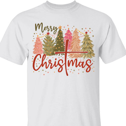 Retro Merry Christmas Shirt, Christmas Cross Sweater, Xmas Tree Holiday Sweatshirt T1650