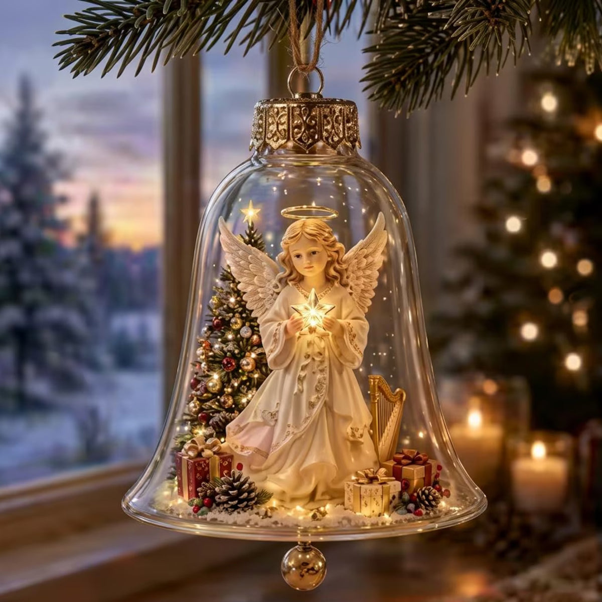 Glowing Glass Bell Christmas Ornament, LED Lighted Santa Angel Snowman Holiday Tree Decoration Gift 686760 WFD