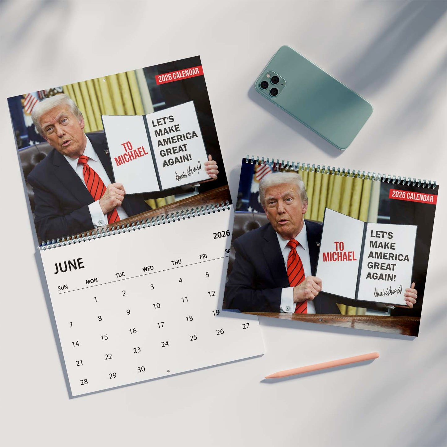 President Donald Trump Autographed Calendar 2026 | Personalized Custom Name Wall Calendar 683373 - GOP