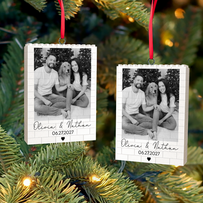 Custom Photo Building Blocks Ornament For Couples, Personalized Anniversary Keepsake, Christmas Gift For Couples 684207