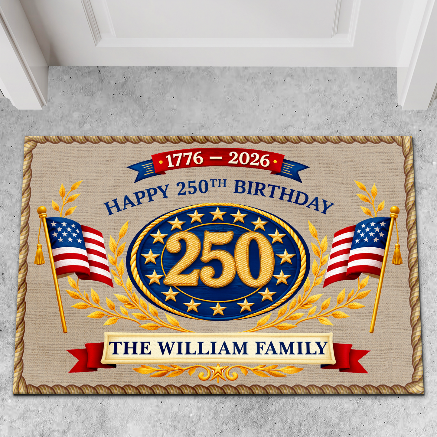 Personalized America 250 Years Anniversary Doormat | Patriotic Family Welcome Mat 684659