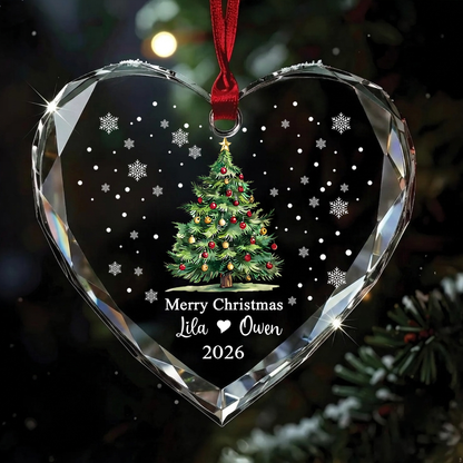Personalized Crystal Christmas Tree Glass Ornament, Custom Name Holiday Decor Gift For Couple 686619