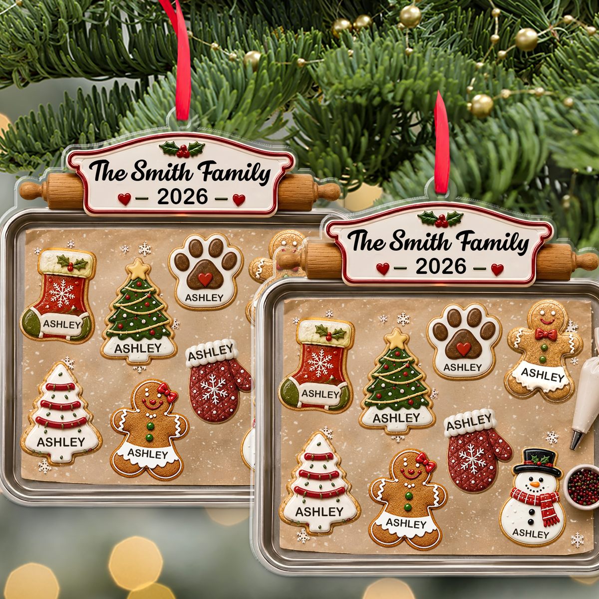 Personalized Family Gingerbread Acrylic Ornament, Custom Name Cookie Christmas Ornament, Gift For Family 686166 WFD