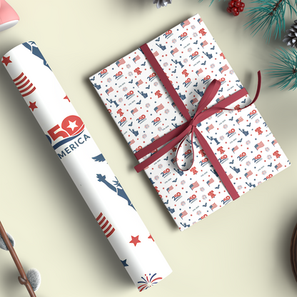 Patriotic USA 250th Anniversary Wrapping Paper, 1776-2026 American Christmas Gift Wrap 686219
