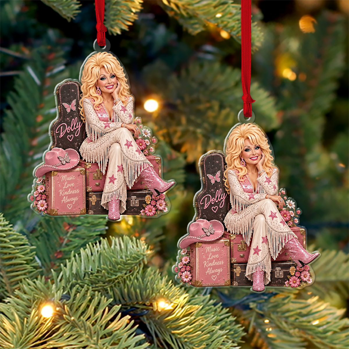 Dolly Parton Pink Cowgirl Acrylic Ornament, Guitar Country Music Christmas Ornament, Dolly Fan Gift 686175