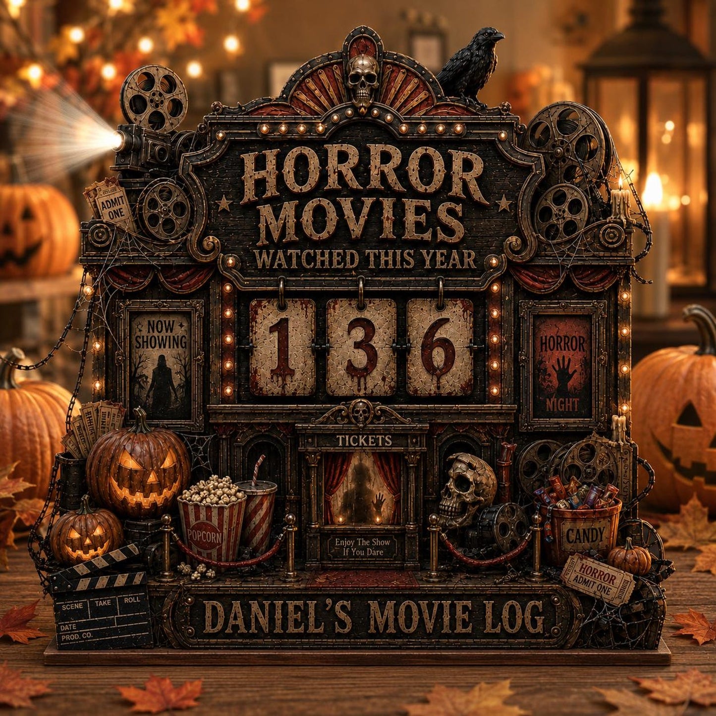Personalized Horror Movie Tracker, Custom Name Halloween Movie Log, Gift For Scary Film Fans 685662