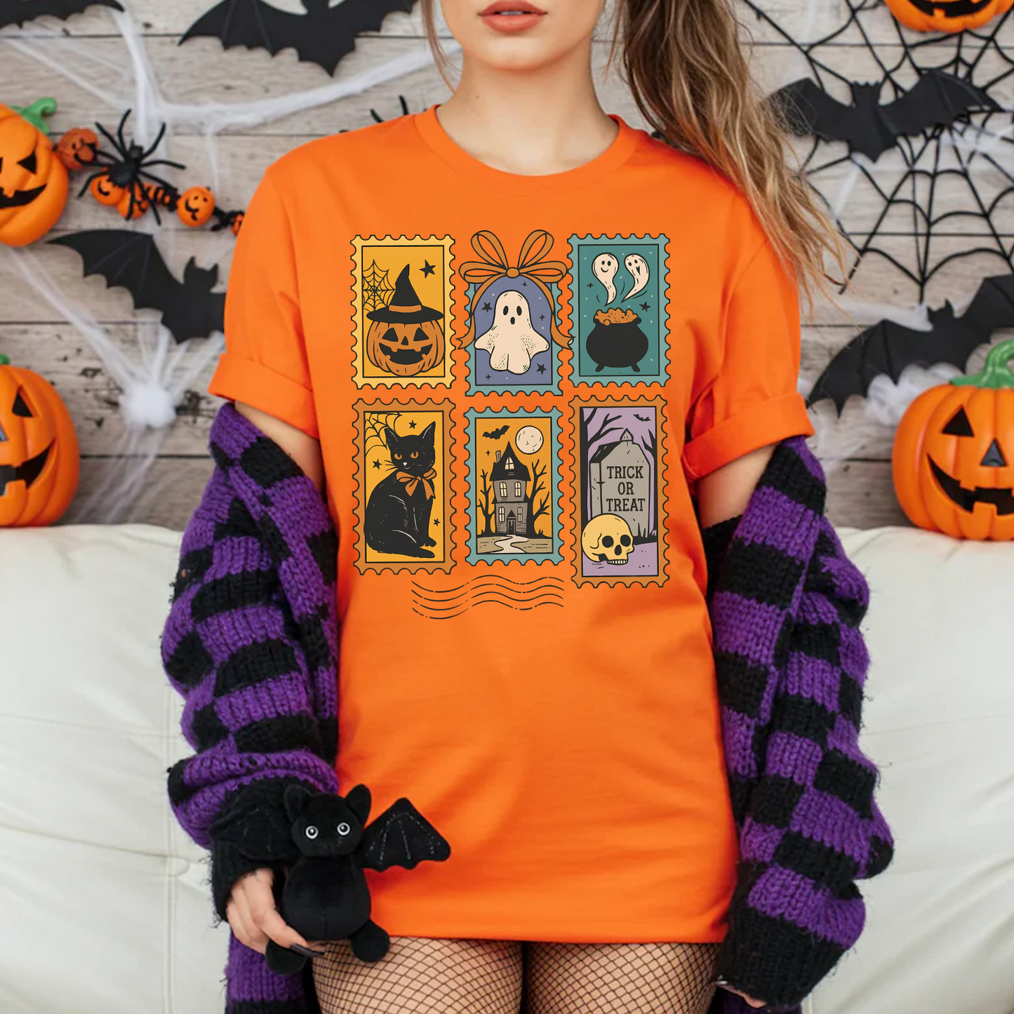 Halloween Cute Ghost Pumpkin Cat Shirt, Retro Ghost And Cat Tee, Halloween Spooky Gift 685835