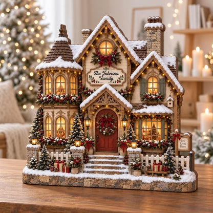 Personalized Christmas House Wooden Block, Custom Family Name Christmas Keepsake Gift 686547 WFD