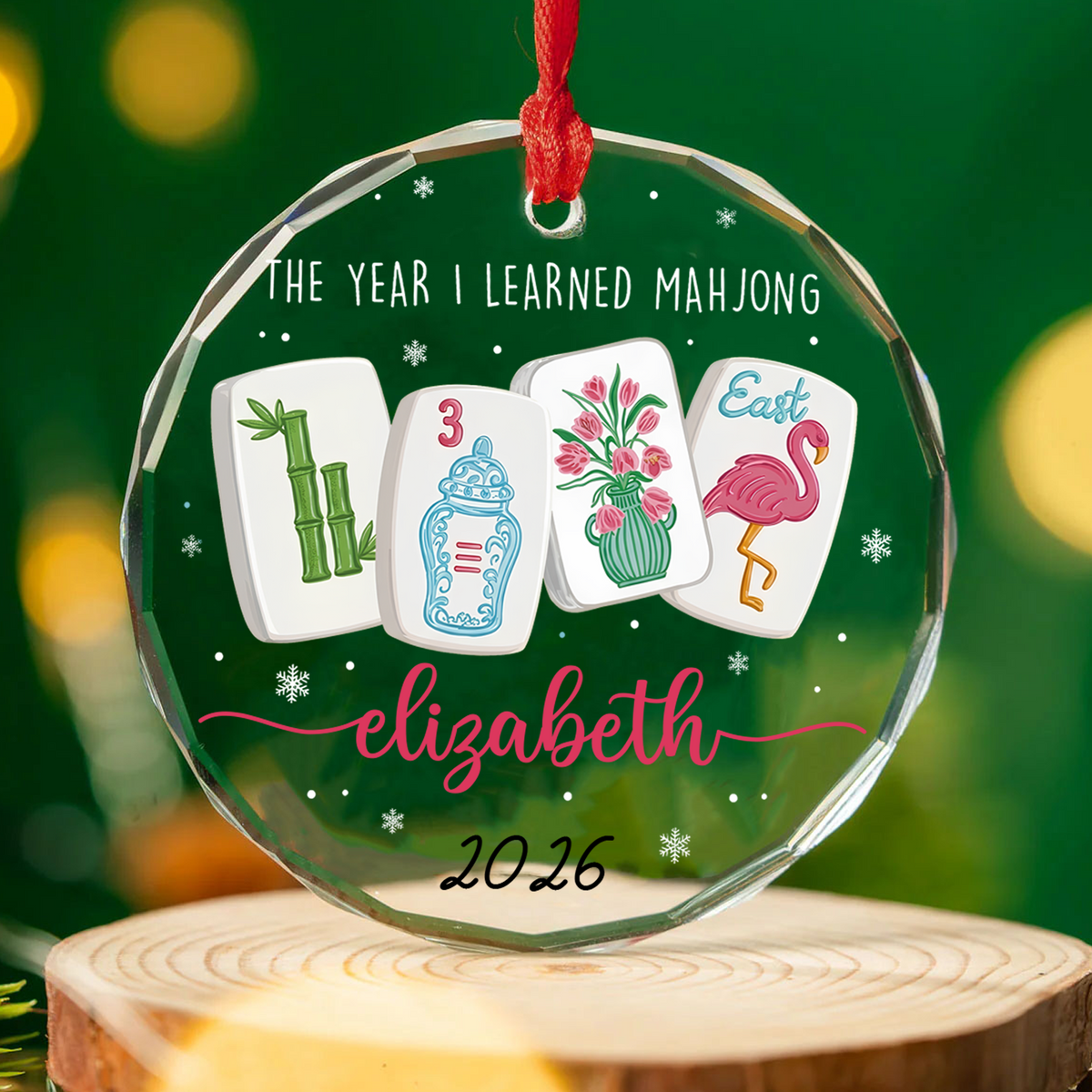 Personalized The Year I Learned Mahjong Glass Ornament, Custom Name Funny Christmas Gift 686448