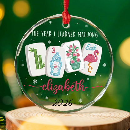 Personalized The Year I Learned Mahjong Glass Ornament, Custom Name Funny Christmas Gift 686448