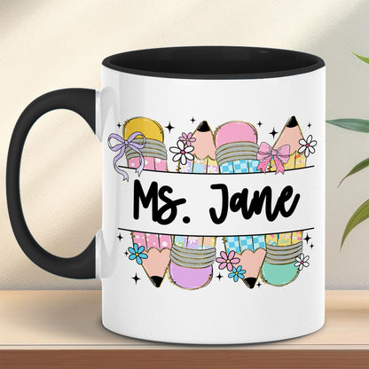 Personalized Cute Teacher Pencil Mug | Back to School White Mug Accent Mug | Custom Mug for Teachers 682577