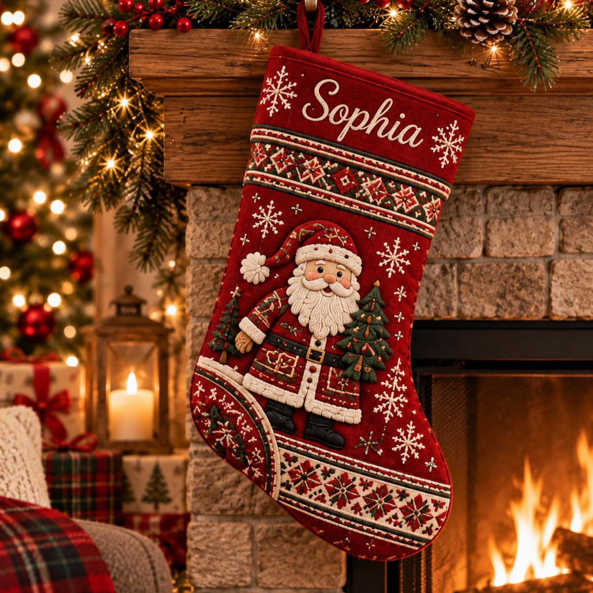 Personalized Santa Snowman & Reindeer Stocking, Custom Name Christmas Keepsake Gift 686721 WFD