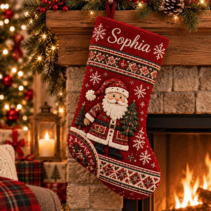 Personalized Santa Snowman & Reindeer Stocking, Custom Name Christmas Keepsake Gift 686721 WFD