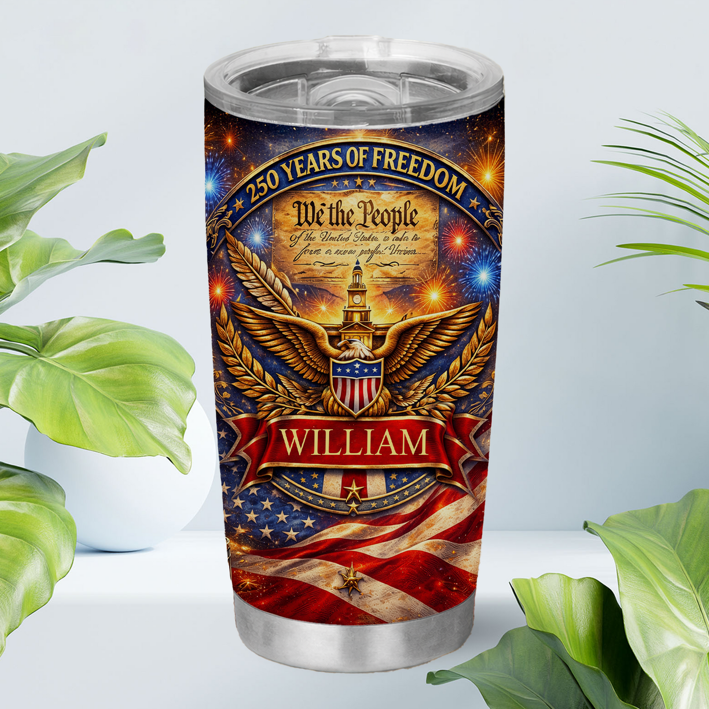 Personalized USA 250 Years Of Freedom Curved Tumbler | Custom Name 4th Of July 20oz Tumbler 684611