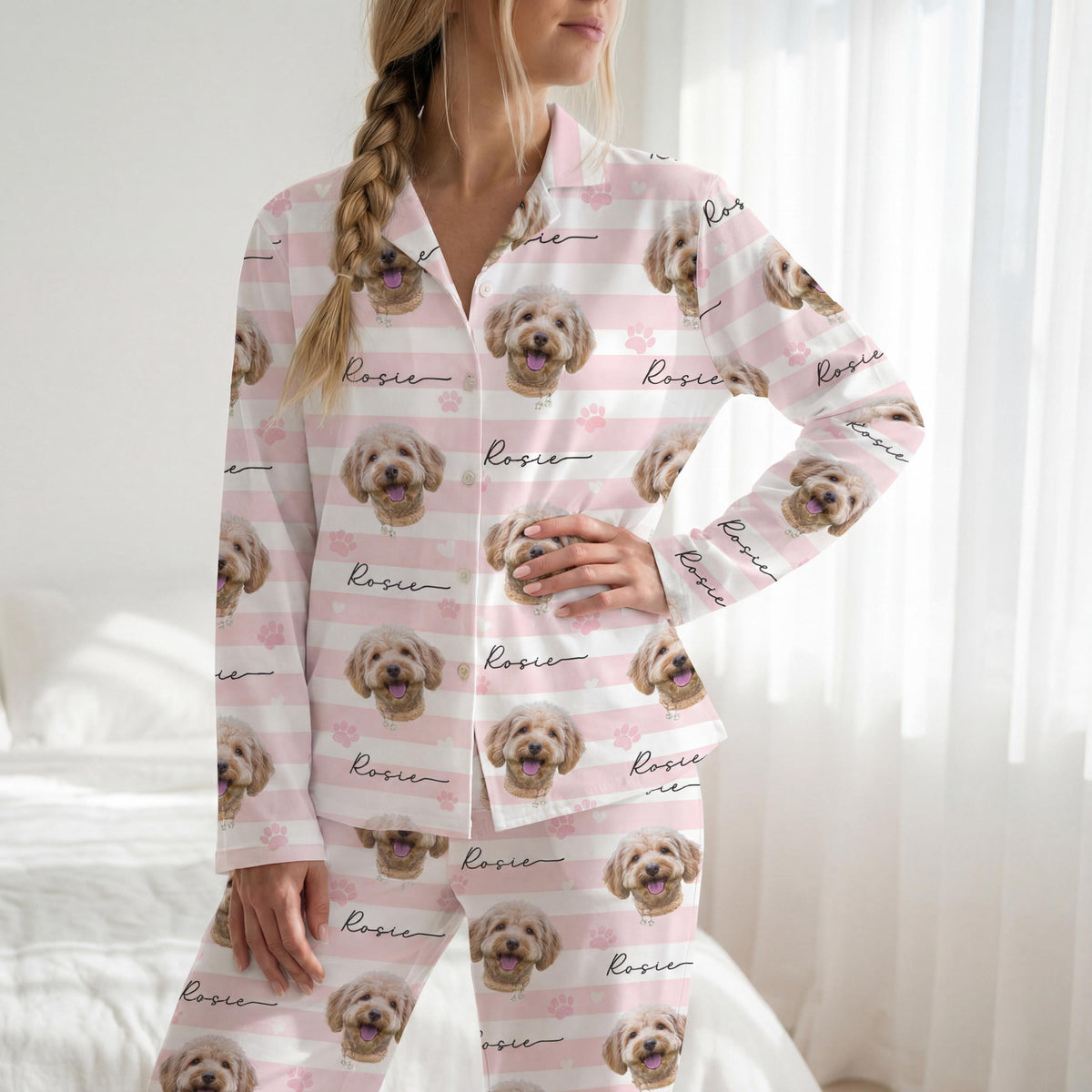 Custom Pet Photo Satin Pajamas, Personalized Pet Sleepwear, Cute Gift For Pet Lover 686315 WFD