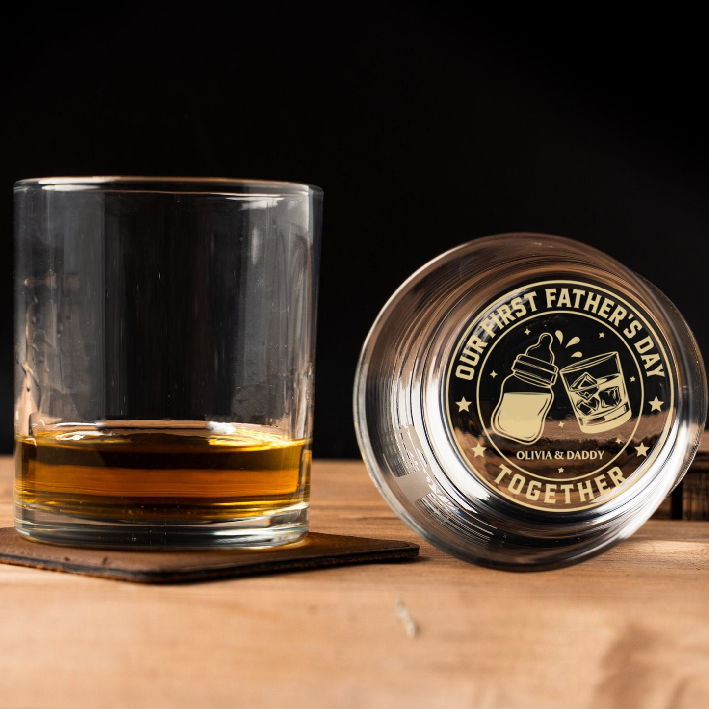 Personalized Our First Father's Day Together Whiskey Glass | Custom Name Whiskey Glass Gift For New Dad 685072