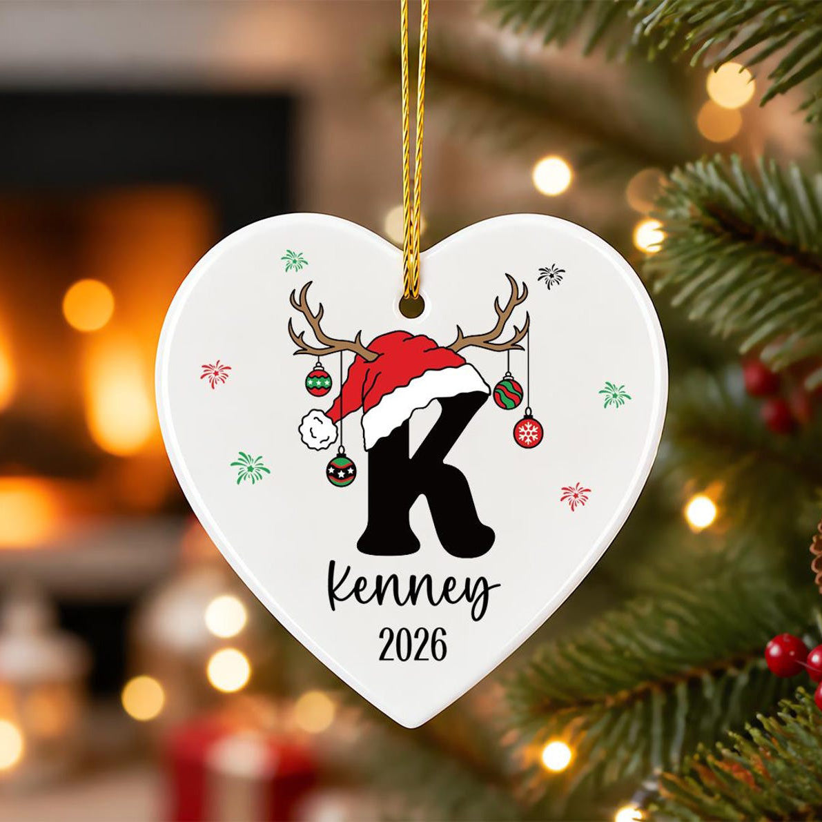 Personalized Initial Name Heart Ceramic Ornament, Custom Christmas Keepsake Gift For Family 686908 WFD