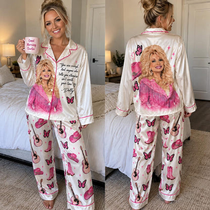 You Are Enough Dolly Pajamas, Dolly Parton Satin PJ Set, Country Music Holiday Sleepwear 686308