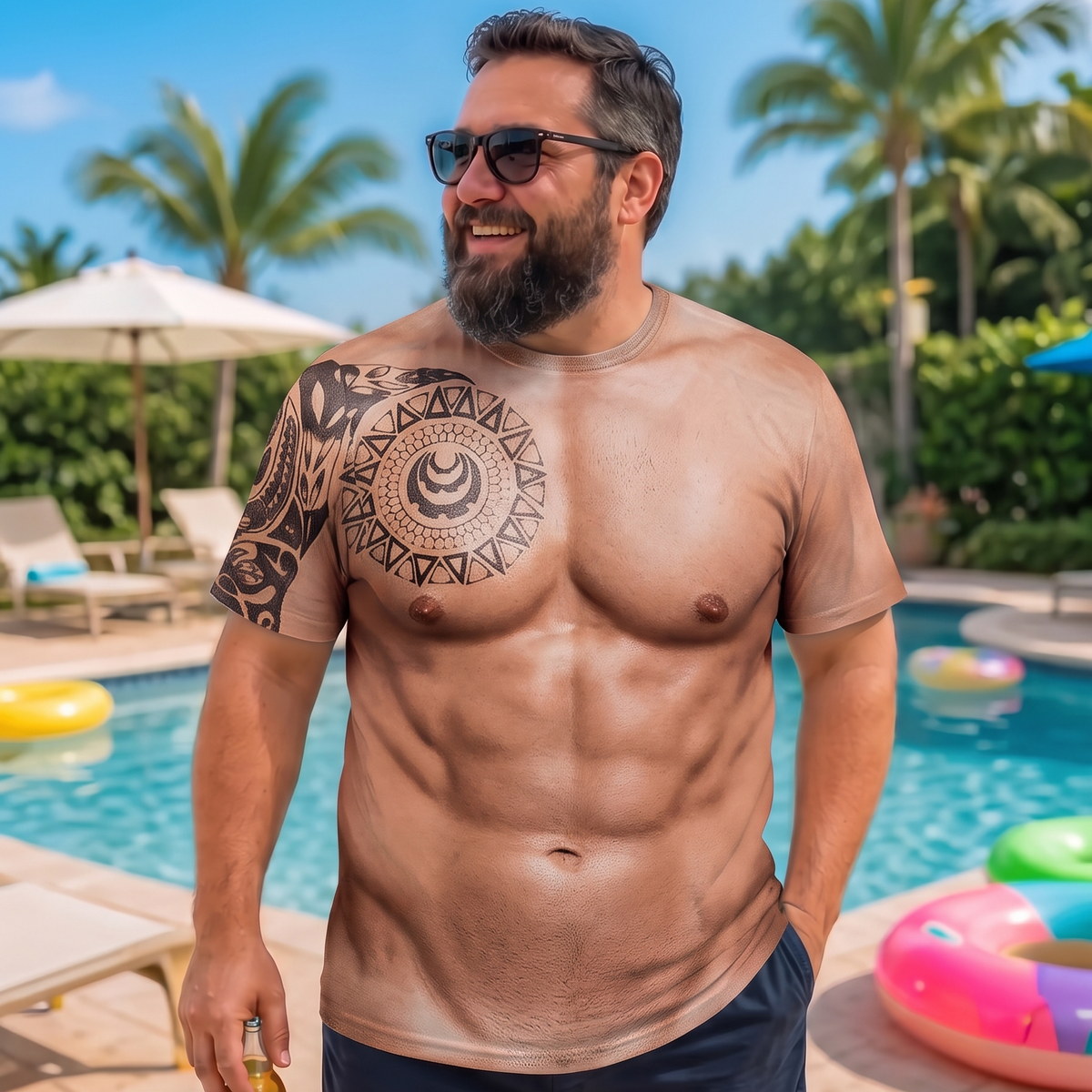 Funny Men's 3D Muscle Tattoo AOP Shirt, Muscle Six Pack Abs T-Shirt, Funny Men Gag Gift 686659 WFD
