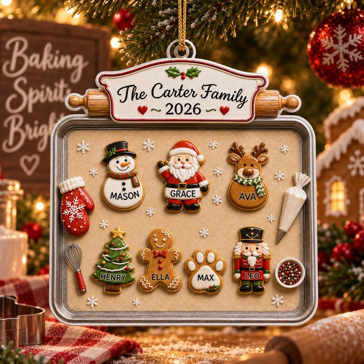 Personalized Christmas Cookie Tray Acrylic Ornament, Custom Family & Pet Name Christmas Tree Decoration 686893 WFD