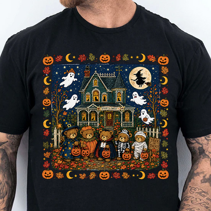 Vintage 90s Nostalgic Bears Halloween Graphic Dark Shirt, Retro Spooky Season Tee 685613