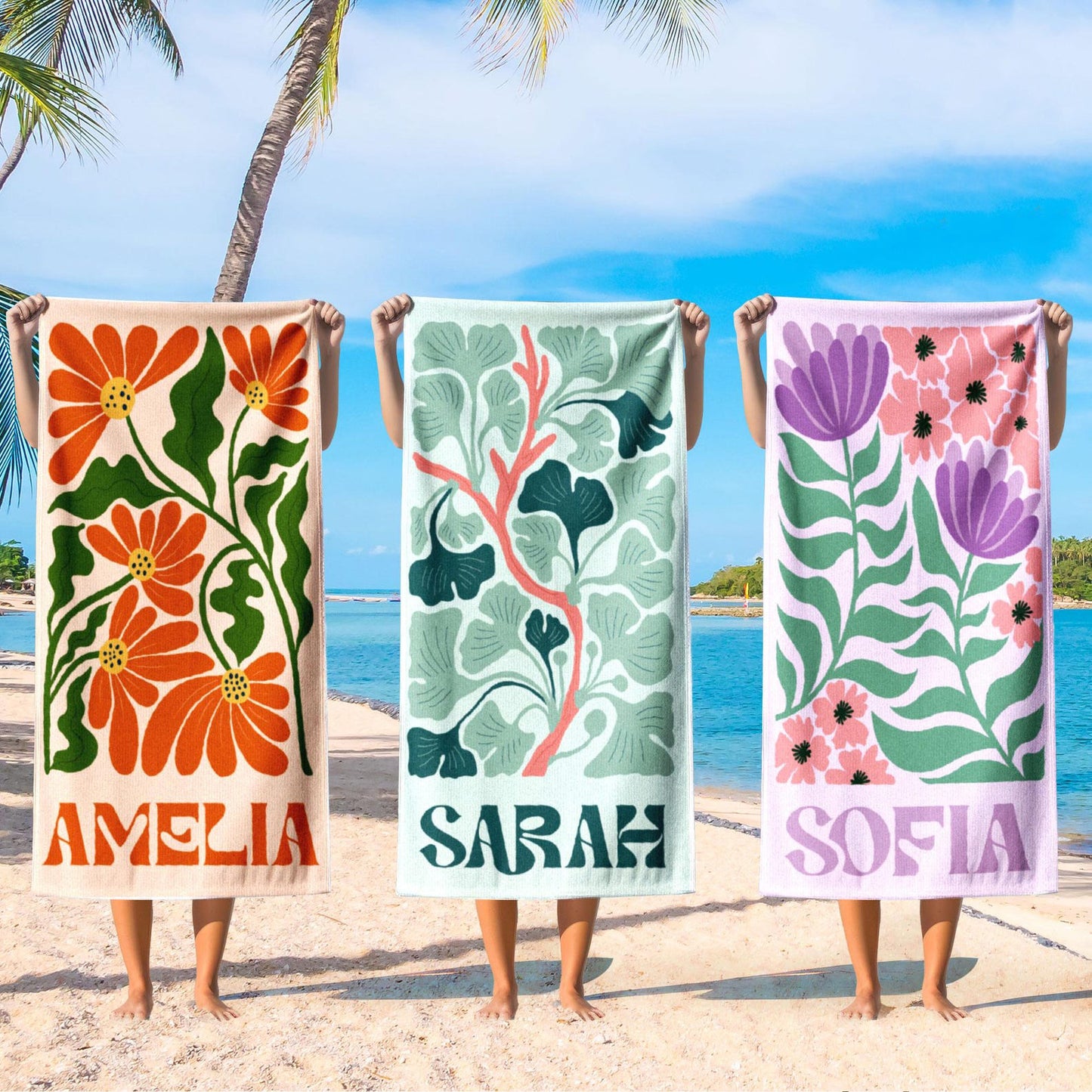 Personalized Retro Beach Towel With Name, Groovy Vibes Beach, Retro Floral Towel 684830