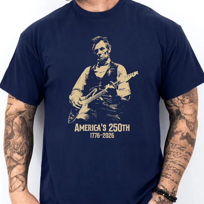 Vintage USA 250th Anniversary Shirt, Abraham Lincoln Playing Guitar Tee, Patriotic 4th Of July Gift 685218
