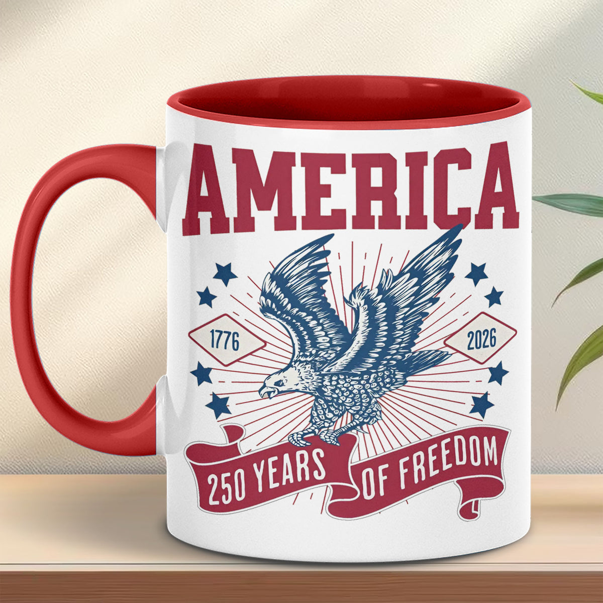 250 Years Of Freedom Mug | Happy 250th Birthday USA | America 250th Anniversary Mug | Patriotic Bald Eagle White Mug Accent Mug 682586