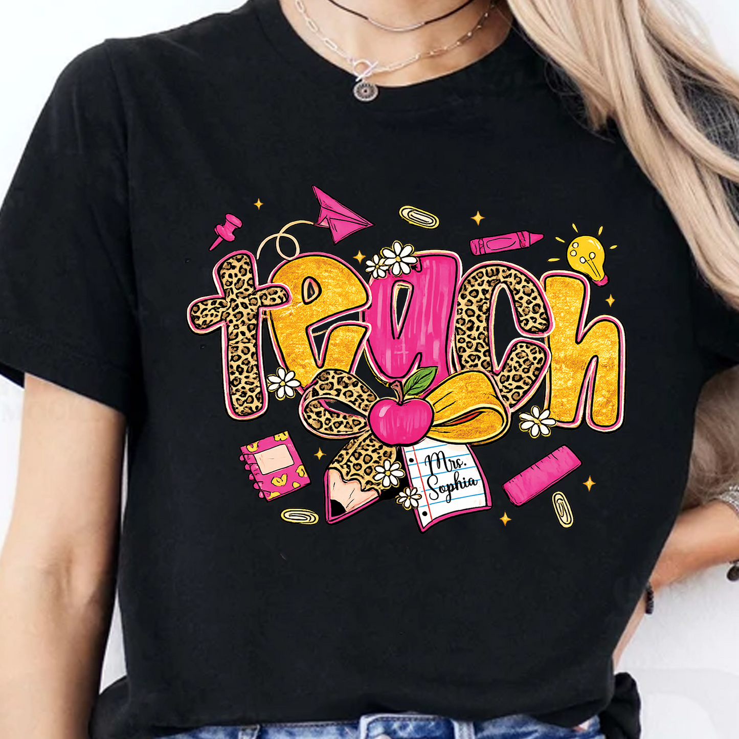Custom Name Leopard Coquette Bow Dark Shirt, Personalized Back To School Gift 685569