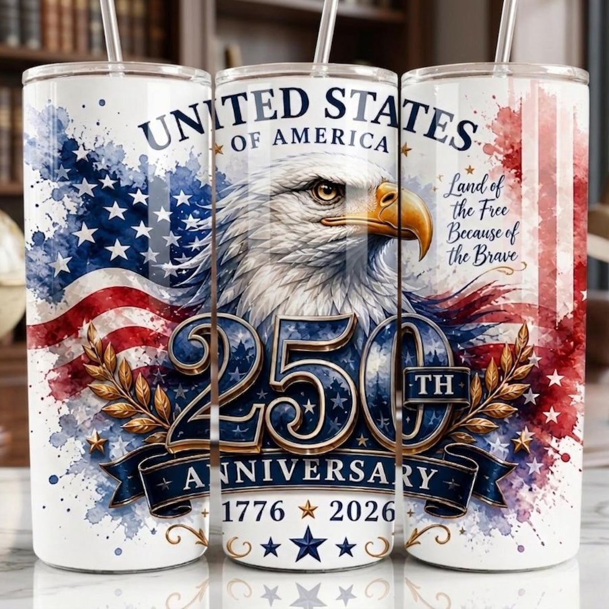USA Land Of The Free Because Of The Brave Tumbler | Patriotic Semiquincentennial 1776-2026 Skinny Tumbler 685238