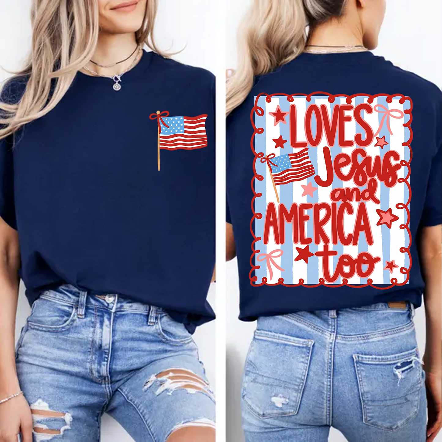 Loves Jesus And America Too Pocket & Back Dark Shirt, Patriotic 4th Of July Tee, Vintage Semiquincentennial Gift 685228