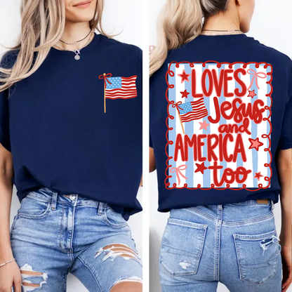 Loves Jesus And America Too Pocket & Back Dark Shirt, Patriotic 4th Of July Tee, Vintage Semiquincentennial Gift 685228