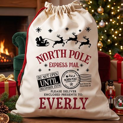 Personalized North Pole Santa Sack, Custom Name Christmas Gift Bag, Holiday Gift For Family 686716 WFD