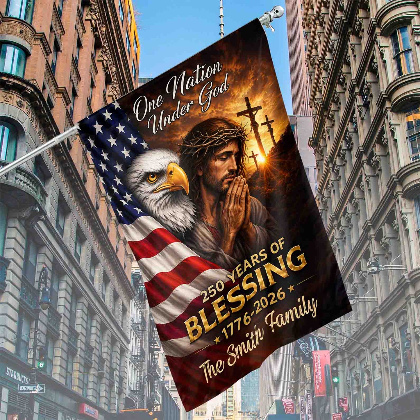 Custom Name 250 Years Of Blessing House Flag | One Nation Under God Christian Flag 684962