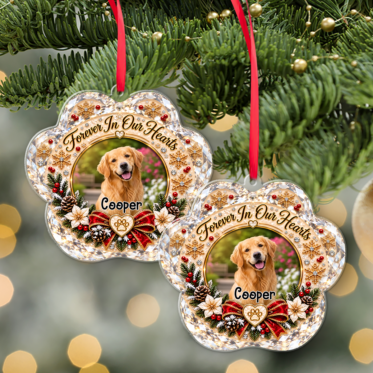 Custom Photo Forever In Our Hearts Acrylic Ornament, Personalized Christmas Gift For Dog Lover 686730