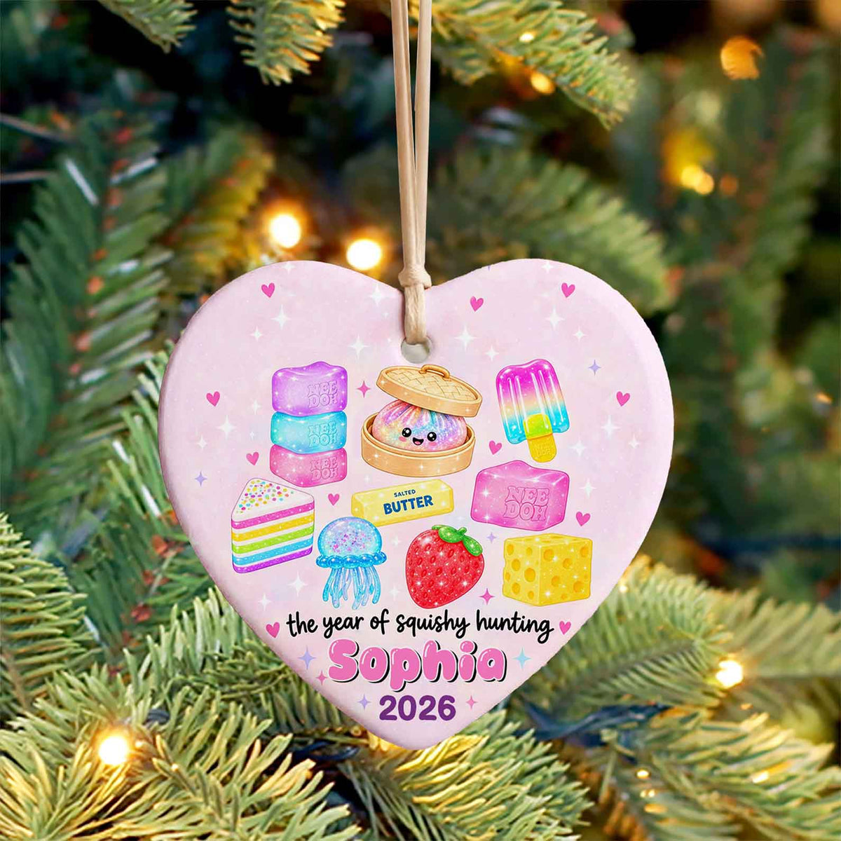 Personalized Squishy Hunting Christmas Ceramic Ornament, Custom Name Kids Ornament 686339