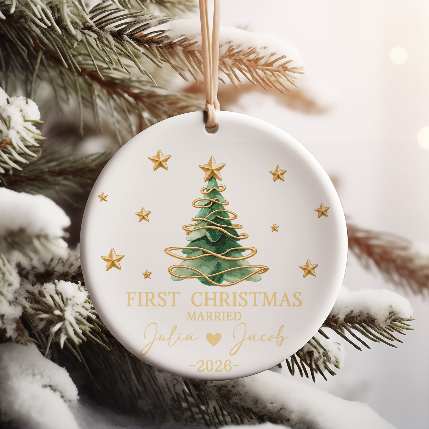 Personalized First Christmas Married Ceramic Ornament, Custom Couple Christmas Keepsake Gift 685939